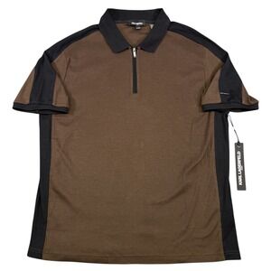 Karl Lagerfeld Paris Men Brown Black Colorblock Quarter Zip Polo Shirt XL